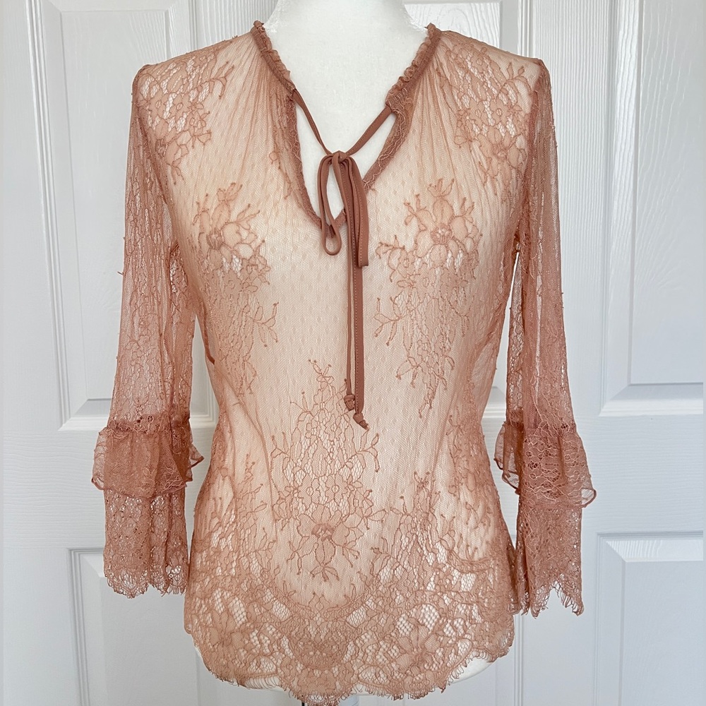 White House Black Market Lace Blouse in Peach